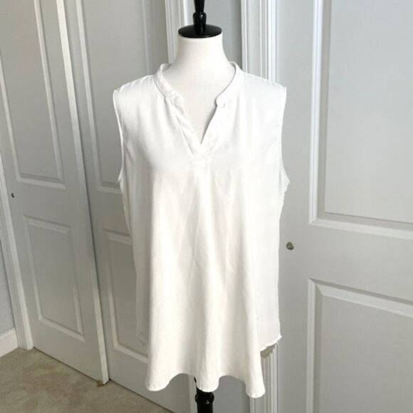 Timeson White Front Pleated High Low Tunic Tank Top Size XL - Picture 1 of 4